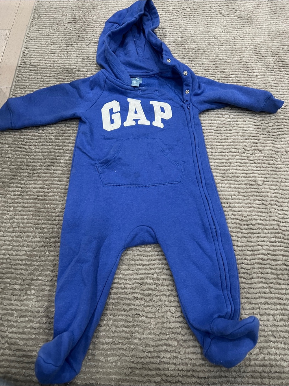 GAP Blue Hooded Footed Baby Pajama One-Piece